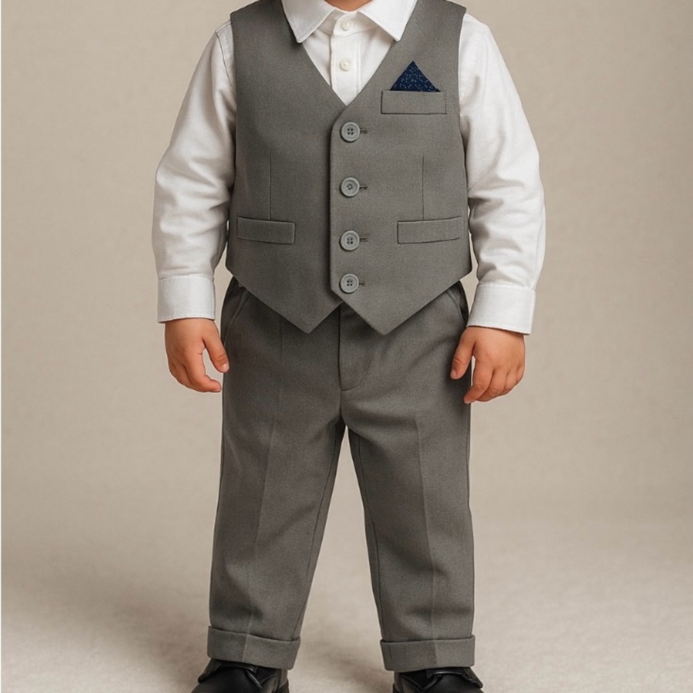 Elegant Gray Kids Vest and Pants Set